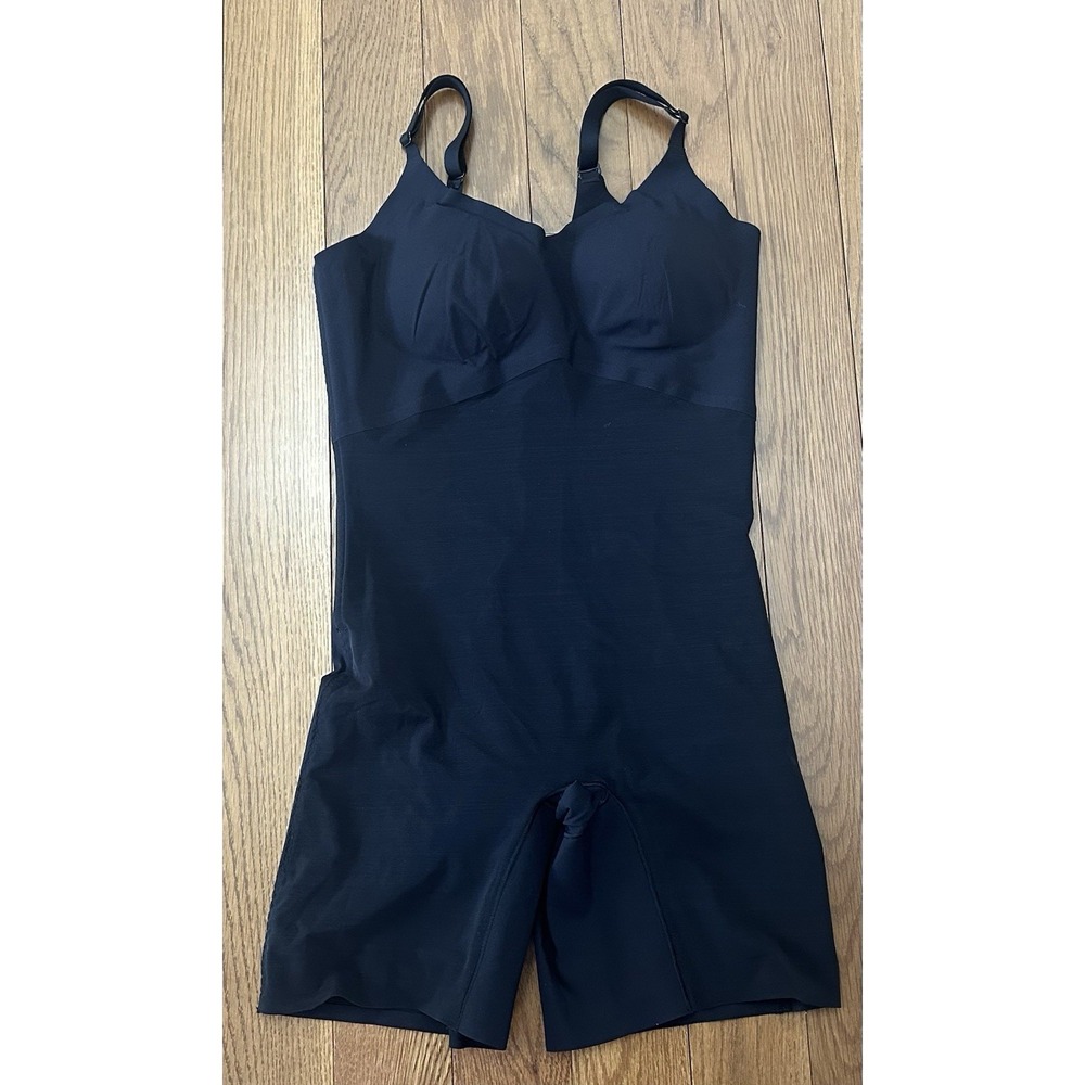 HoneyLove Mid Thigh Bodysuit Black Shapewear SuperPower Sculpt Slimming Medium